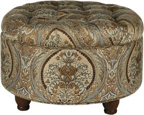 img 1 attached to 🔘 Brown and Teal Paisley Large Button Tufted Round Storage Ottoman by HomePop