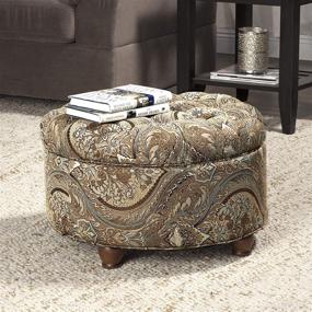 img 2 attached to 🔘 Brown and Teal Paisley Large Button Tufted Round Storage Ottoman by HomePop