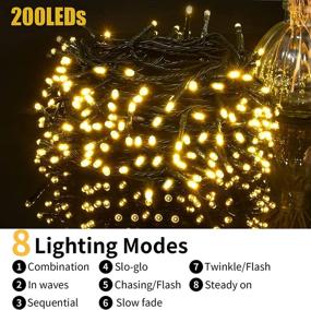 img 3 attached to 🎄 66ft Warm White Christmas String Lights, 200 LED Twinkle Fairy Lights with 8 Modes, Connectable Plug-in Green Wire String Lights for Xmas Tree, Party, Yard, Garden - Ideal Christmas Decorations