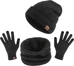 img 4 attached to 🧣 TAGVO Winter Hat Scarf Touch Screen Gloves Set - 3 Pieces Warm Thick Knit for Men Women