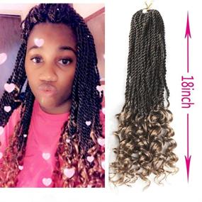 img 4 attached to 👩 18-Inch Box Braids with Curly Ends: 6 Packs of Goddess Senegalese Twist Crochet Hair - Synthetic Extensions for Black Women (18 inch, T1B/27)