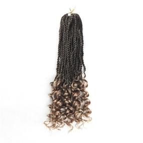 img 2 attached to 👩 18-Inch Box Braids with Curly Ends: 6 Packs of Goddess Senegalese Twist Crochet Hair - Synthetic Extensions for Black Women (18 inch, T1B/27)