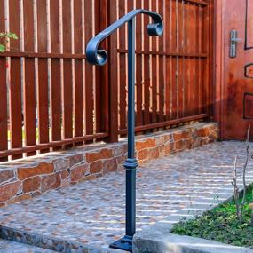 img 1 attached to 🌿 Sturdy Outdoor Handrail: Single Post Wrought Iron Stair Handrail for 1 or 2 Steps - Gray