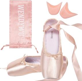 img 2 attached to 🩰 WENDYWU Girls Womens Dance Shoe: Pink Ballet Pointe Slippers with Ribbons, Toe Pads - Black, Pink, Red Flats