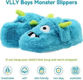 img 3 attached to 👾 VLLy Boys Monster Slippers for Kids - Warm, Comfy, Cute House Bedroom Shoes with Hook and Loop