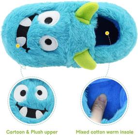 img 1 attached to 👾 VLLy Boys Monster Slippers for Kids - Warm, Comfy, Cute House Bedroom Shoes with Hook and Loop