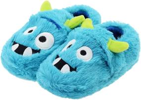 img 4 attached to 👾 VLLy Boys Monster Slippers for Kids - Warm, Comfy, Cute House Bedroom Shoes with Hook and Loop