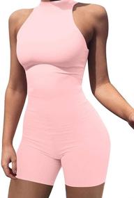 img 2 attached to 👗 BEAGIMEG Sleeveless Bodycon Jumpsuit for Women - High Neck Short Romper, Perfect for Party