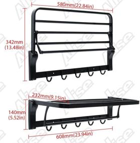 img 3 attached to 🛀 Alise Towel Rack Bathroom Folding Shelf with Swing Towel Bar, 5 Hooks - Wall Mount, Heavy Duty SUS304 Stainless Steel, Matte Black Finish