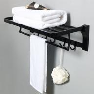 вешалка для полотенец alise для ванной комнаты с раскладной полкой и вращающимся полотенцедержателем, 5 крючков - крепление на стену, нержавеющая сталь sus304 высокой прочности, матовое черное покрытие. логотип