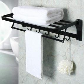 img 2 attached to 🛀 Alise Towel Rack Bathroom Folding Shelf with Swing Towel Bar, 5 Hooks - Wall Mount, Heavy Duty SUS304 Stainless Steel, Matte Black Finish