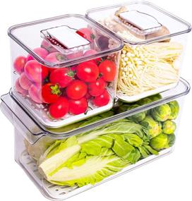 img 4 attached to WAVELUX Refrigerator Produce Saver Containers - Storage for Food, Fruits, and Vegetables, Stackable 3-Piece Fridge Freezer Organizer, Fresh Keeper Drawer Bin Basket with Vented Lids & Removable Drain Tray