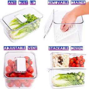 img 3 attached to WAVELUX Refrigerator Produce Saver Containers - Storage for Food, Fruits, and Vegetables, Stackable 3-Piece Fridge Freezer Organizer, Fresh Keeper Drawer Bin Basket with Vented Lids & Removable Drain Tray