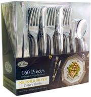 value pack 160 count: plastic cutlery silverware extra heavyweight disposable flatware, full size combo set - 80 forks, 40 spoons, 40 knives, polished silver логотип