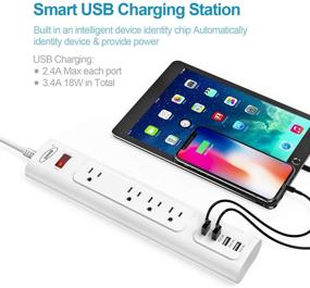 img 2 attached to 💡 Удлинитель-ударозащитник Bototek: 4 порта зарядки USB, 4 гнезда переменного тока, 1250 Вт, шнур длиной 6 футов - белый