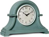 presentime & co vintage farmhouse table clock: napoleon mantel clock in aged teal, 13 x 10 inch, domed lens, quartz movement logo