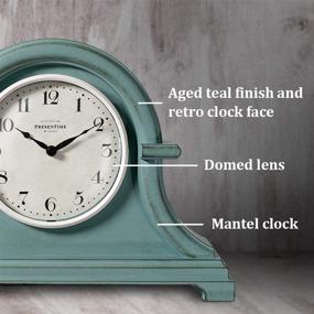 img 3 attached to PresenTime & Co Vintage Farmhouse Table Clock: Napoleon Mantel Clock in Aged Teal, 13 x 10 inch, Domed Lens, Quartz Movement