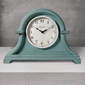 img 2 attached to PresenTime & Co Vintage Farmhouse Table Clock: Napoleon Mantel Clock in Aged Teal, 13 x 10 inch, Domed Lens, Quartz Movement