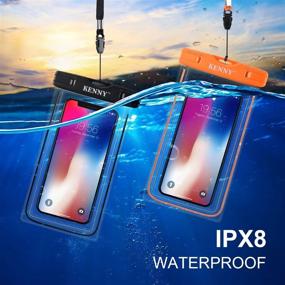 img 2 attached to 📱 Green and Black Universal Luminous Waterproof Case - Kenny Cell Phone Dry Bag Pouch with Neck Strap, Suitable for Smartphone up to 6 inches, Ideal for Swimming, Diving, and Surfing