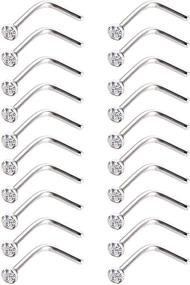 img 4 attached to 20-Piece Set of Stainless Steel Crystals Nose Rings, Curved L-Bend Nose Studs, 20 Gauge, Clear