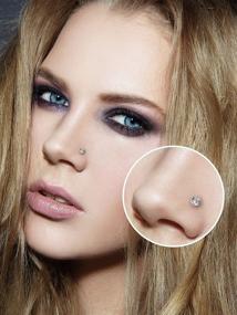 img 3 attached to 20-Piece Set of Stainless Steel Crystals Nose Rings, Curved L-Bend Nose Studs, 20 Gauge, Clear