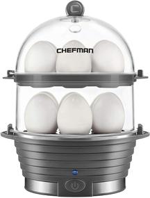 img 4 attached to Поварской аппарат для яиц Chefman Electric Egg Cooker Boiler, быстрый яичница и варка, пароварка для пищи и овощей, быстрое приготовление 12 яиц, твердые или мягкие вареные яйца, включены поддоны для яичницы и пашота, сигнал готовности, без содержания бисфенола А, серого цвета.