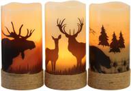 🕯️ eldnacele flameless flickering candles: deer, moose, bear decal with hemp rope, 6h timer, battery operated led pillar candles - real wax home décor christmas and gift set of 3 logo