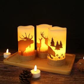 img 1 attached to 🕯️ Eldnacele Flameless Flickering Candles: Deer, Moose, Bear Decal with Hemp Rope, 6H Timer, Battery Operated LED Pillar Candles - Real Wax Home Décor Christmas and Gift Set of 3
