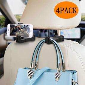 img 4 attached to 🚗 Versatile 2-in-1 Car Headrest Hook with Phone Holder - Ormeli Back Seat Hanger Hooks for Bags, Clothes, and Groceries (4 Pack)