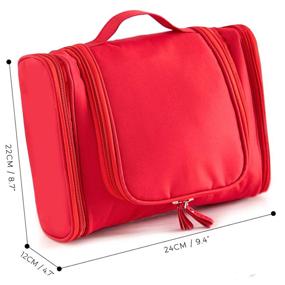 img 1 attached to Convenient Waterproof Travel Toiletry Bag - Ideal for Men and Women - Multiple Compartments and Portable Hook for Hanging - Compact Pouch for Makeup, Shaving, and Cosmetic Storage (Red)