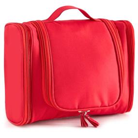 img 3 attached to Convenient Waterproof Travel Toiletry Bag - Ideal for Men and Women - Multiple Compartments and Portable Hook for Hanging - Compact Pouch for Makeup, Shaving, and Cosmetic Storage (Red)