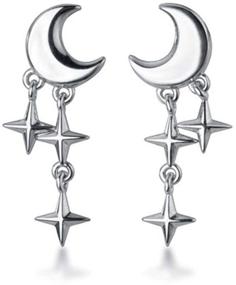 img 4 attached to 🌙✨ SLUYNZ 925 Sterling Silver Moon Star Earrings: Stylish Studs for Teen Girls with a Subtle Twist