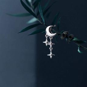 img 1 attached to 🌙✨ SLUYNZ 925 Sterling Silver Moon Star Earrings: Stylish Studs for Teen Girls with a Subtle Twist