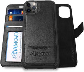 img 4 attached to 📱 AMOVO iPhone 12 Pro Max Case Wallet Detachable [2 in 1][Genuine Leather][Wristlet][Magnetic Clasp] Protective Phone Case (Authentic Leather, Black)
