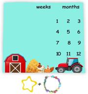 👶 40x40in soft fabric baby monthly milestone blanket with farm tractor backdrop, baby shower age growth tracker + 2 bonus markers (lhfs1020) logo