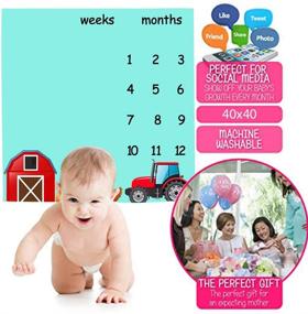 img 1 attached to 👶 40x40in Soft Fabric Baby Monthly Milestone Blanket with Farm Tractor Backdrop, Baby Shower Age Growth Tracker + 2 Bonus Markers (LHFS1020)