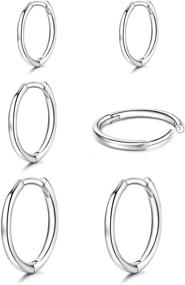 img 4 attached to 💎 Stylish 925 Sterling Silver Hoop Earrings - Hypoallergenic Lightweight Fashion Hoops for Women - 3 Pairs, 6/8/10/12mm Sizes - Ideal for Women, Men, and Girls