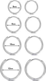 img 3 attached to 💎 Stylish 925 Sterling Silver Hoop Earrings - Hypoallergenic Lightweight Fashion Hoops for Women - 3 Pairs, 6/8/10/12mm Sizes - Ideal for Women, Men, and Girls