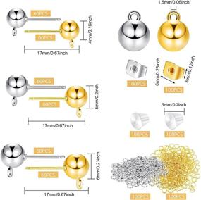img 3 attached to 📿 780 Штук Набор Сережек-гвоздиков с Шариком: 3 Размера с Кольцом, Застежкой- Бабочкой, Силиконовыми Чистыми Задниками, Открытыми Кольцами - Набор для Изготовления Ювелирных Изделий в Золоте и Серебре
