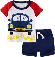 🚜 cartoon excavator cotton shorts set: boys' clothing sets in vibrant style logo