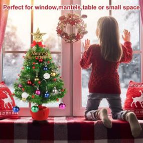 img 1 attached to 🎄 All-in-One Set: 20 Inch Prelit Artificial Tabletop Mini Christmas Tree with Ornaments, Battery Operated Lighting Xmas Decoration for Home, Kitchen, Office – Perfect Gift for the Holidays