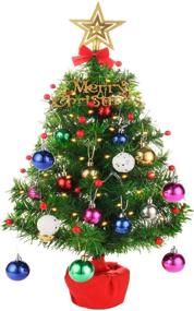 img 4 attached to 🎄 All-in-One Set: 20 Inch Prelit Artificial Tabletop Mini Christmas Tree with Ornaments, Battery Operated Lighting Xmas Decoration for Home, Kitchen, Office – Perfect Gift for the Holidays