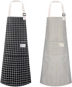 img 4 attached to 🍽️ Polma Aprons: 2 Pack Cotton Linen Adjustable Bib Aprons with 2 Pockets - Ideal for Men and Women in the Kitchen