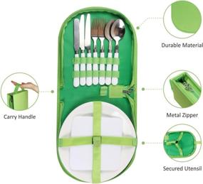img 1 attached to 🏕️ Vech Camping Silverware Kit Cutlery Organizer Utensil Picnic Set - 12 Piece Mess Kit For 2 - White Plate Spoon Butter and Serrated Knife Fork - For Hiking, Camping, BBQ, and Travel