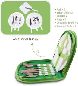 img 3 attached to 🏕️ Vech Camping Silverware Kit Cutlery Organizer Utensil Picnic Set - 12 Piece Mess Kit For 2 - White Plate Spoon Butter and Serrated Knife Fork - For Hiking, Camping, BBQ, and Travel