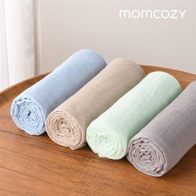 img 3 attached to 🏻 Momcozy Muslin Swaddle Blankets: Soft Silky Baby Blankets for Boys & Girls - 4-Pack 70% Bamboo & 30% Organic Cotton, Unisex Design - 47x47 inches