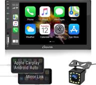 🚗 7-inch touchscreen double din car stereo with apple carplay & android auto, bluetooth, mirror link, backup camera, usb/tf/aux port, a/v input, steering wheel control, fm/am radio logo