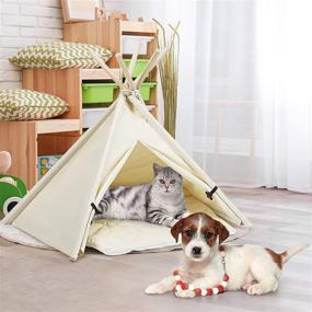 img 2 attached to Tangkula Pet Teepee, Portable 33 Inch Pet House with Stable Structure for Puppy Cat Rabbit, washable Indoor Outdoor Pet Sleep Bed Luxury Cozy Cave- Beige