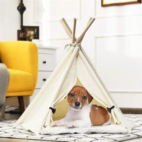 img 3 attached to Tangkula Pet Teepee, Portable 33 Inch Pet House with Stable Structure for Puppy Cat Rabbit, washable Indoor Outdoor Pet Sleep Bed Luxury Cozy Cave- Beige