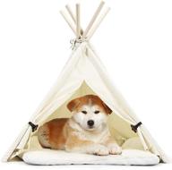 tangkula pet teepee, portable 33 inch pet house with stable structure for puppy cat rabbit, washable indoor outdoor pet sleep bed luxury cozy cave- beige логотип